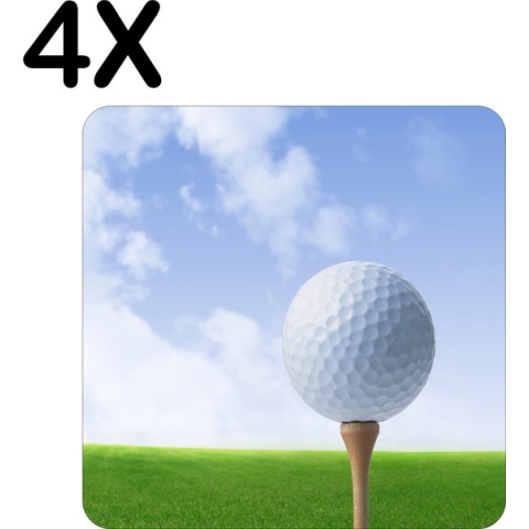 BWK Luxe Placemat - Golfbal Ligt Klaar op het Gras - Set van 4 Placemats - 50x50 cm - 2 mm dik Vinyl - Anti Slip - Afneembaar