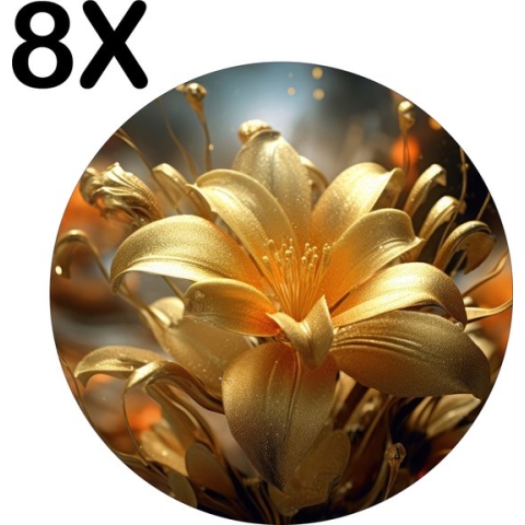 BWK Stevige Ronde Placemat - Goud - Bloem - in Bloei - Artistiek - Set van 8 Placemats - 50x50 cm - 1 mm dik Polystyreen - Afneembaar