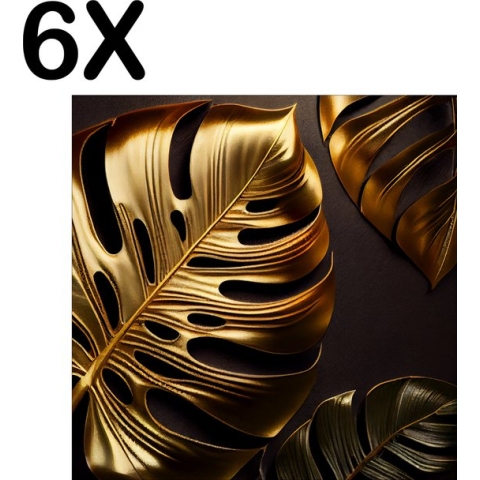 BWK Textiele Placemat - Gouden Bladeren op Donkere Achtergrond - Set van 6 Placemats - 50x50 cm - Polyester Stof - Afneembaar