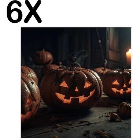 BWK Textiele Placemat - Spooky Halloween Pompoenen - Set van 6 Placemats - 40x40 cm - Polyester Stof - Afneembaar