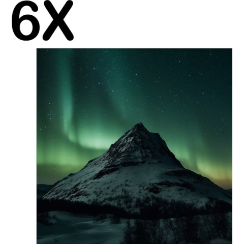 BWK Textiele Placemat - Berg met Aurora - Noorder Licht - Set van 6 Placemats - 50x50 cm - Polyester Stof - Afneembaar