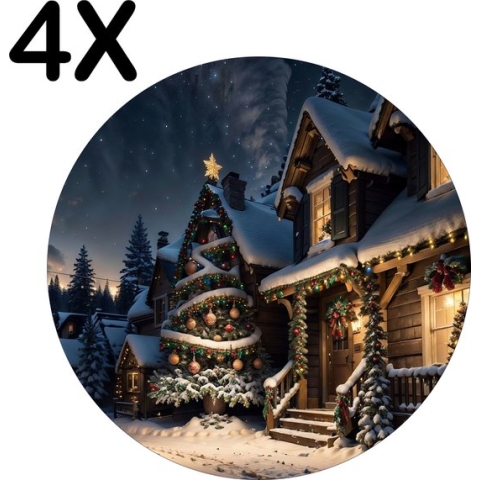BWK Luxe Ronde Placemat - Kerst Sfeer in het Dorp - Set van 4 Placemats - 40x40 cm - 2 mm dik Vinyl - Anti Slip - Afneembaar