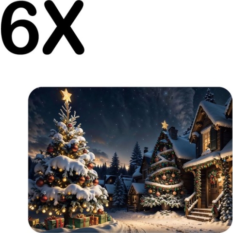 BWK Luxe Placemat - Kerst Sfeer in het Dorp - Set van 6 Placemats - 40x30 cm - 2 mm dik Vinyl - Anti Slip - Afneembaar