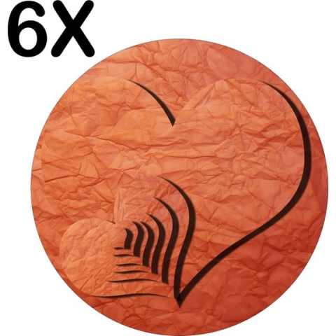 BWK Stevige Ronde Placemat - Hartjes van Schaduw - Set van 6 Placemats - 40x40 cm - 1 mm dik Polystyreen - Afneembaar