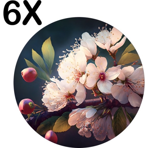 BWK Flexibele Ronde Placemat - Kersen Bloesem met Mooie Lichtinval - Set van 6 Placemats - 50x50 cm - PVC Doek - Afneembaar