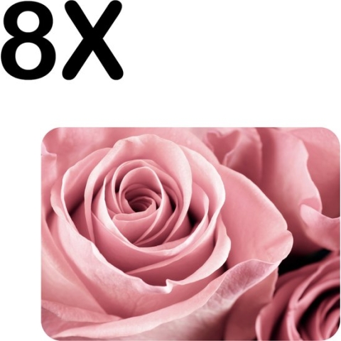 BWK Luxe Placemat - Close Up Roze Roos - Set van 8 Placemats - 40x30 cm - 2 mm dik Vinyl - Anti Slip - Afneembaar