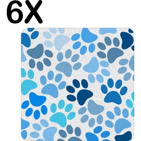 BWK Flexibele Placemat - Blauwe Honden Voetjes Achtergrond - Set van 6 Placemats - 40x40 cm - PVC Doek - Afneembaar