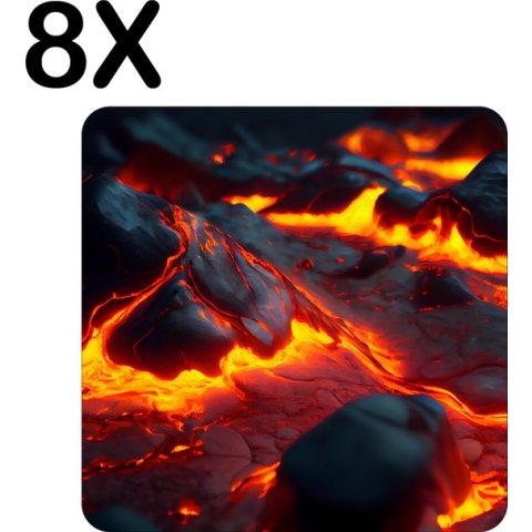BWK Stevige Placemat - Lava en Magma - Set van 8 Placemats - 50x50 cm - 1 mm dik Polystyreen - Afneembaar