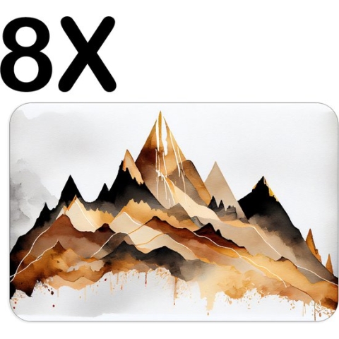 BWK Flexibele Placemat - Getekende Art - Bergen - Set van 8 Placemats - 45x30 cm - PVC Doek - Afneembaar