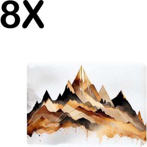BWK Luxe Placemat - Getekende Art - Bergen - Set van 8 Placemats - 35x25 cm - 2 mm dik Vinyl - Anti Slip - Afneembaar