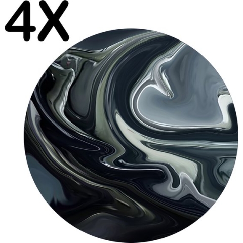 BWK Luxe Ronde Placemat - Abstract Vloeibaar Metaal - Set van 4 Placemats - 50x50 cm - 2 mm dik Vinyl - Anti Slip - Afneembaar