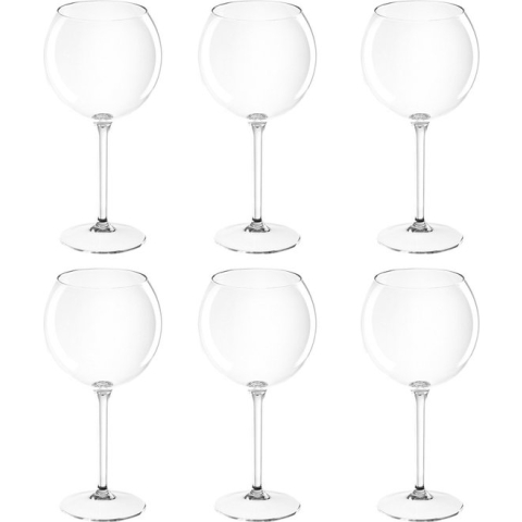Set van 12x rode wijn/gin tonic ballon glazen transparant 650 ml onbreekbaar kunststof - Herbruikbaar - Wijnen wijnliefhebbers drinkglazen