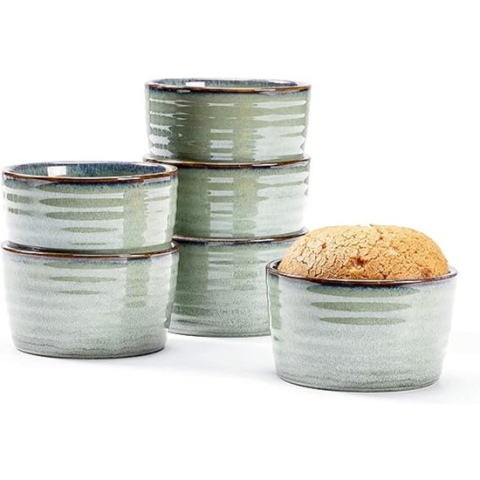 ovenschaal set \ set of 6 ceramic dessert bowls / groen, dessertkommen, porselein, ovenvast voor ovenvast, magnetron, 240 ml