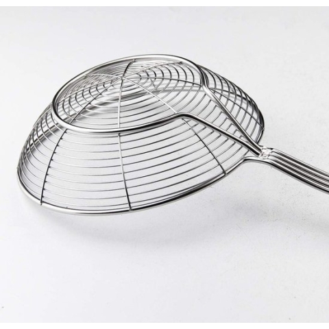 Cobweb pollepel made by roestvrij staal, koksmeer, schuimlepel, zeeftroffel, keukendoek van draadnet met handvat voor dagelijks frituren, stomen en gemaakt. Diameter: 18 cm