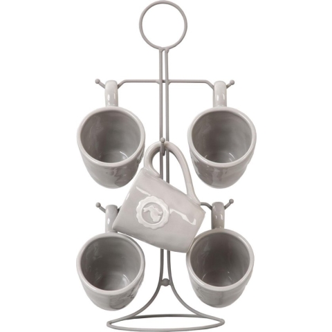 Aardewerk Mokkenboom met 6 mokken  doorsnede:  22*40 cm grijs