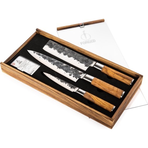 Forged Olive Messenset 3-delig - Koksmes, Hakbijl en Universeel mes