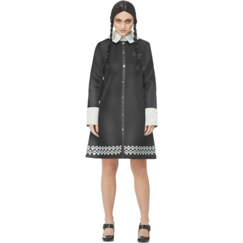 Smiffy's - Horror Films Kostuum - Duister Schoolmeisje Wednesday - Vrouw - Zwart - Small - Halloween - Verkleedkleding