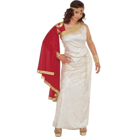 Widmann - Griekse & Romeinse Oudheid Kostuum - Keizerlijke Dame Lucilla, Fluweel Kostuum Vrouw - Rood, Wit / Beige - Large - Carnavalskleding - Verkleedkleding
