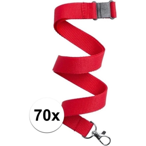 70x Rood keycord/lanyard met karabijnhaak sleutelhanger 50 cm - Polyester keycords/sleutelkoord