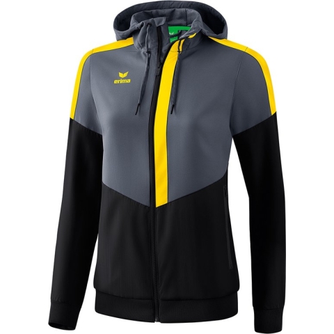 Erima Squad Tracktop Jack Met Capuchon Dames Slate Grijs-Zwart-Geel Maat 38