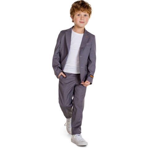 OppoSuits Daily Dark Grey - Casual Jongens Pak - Voor Bruiloften, Schoolfeesten en Casual Chic - Inclusief Pantalon en Blazer - Grijs - Maat: EU 122/128 - 8 Jaar
