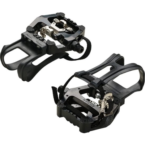 Pedalen fiets, SPD-pedaal met riem en clip fietspedaal voor hometrainer/dynamometer, spinning bike, indoor fiets en alle 9/16 inch spindelfietsen