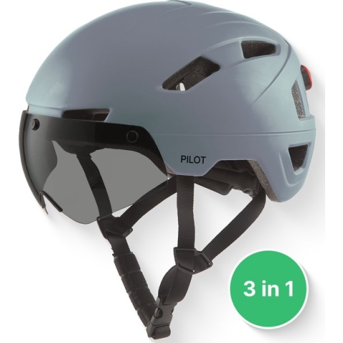 GOOFF® PILOT 3 in 1 Snorscooterhelm met afneembaar vizier - matgrijs - lichtgewicht snorfiets helm - NTA gecertificeerd speed pedelec helm - geschikt voor blauw kenteken snorscooter en snorfiets - maat XL - voor vrouwen en mannen