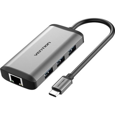 Vention USB C Hub, Docking Station 4 in 1 - USB 3.0, RJ45 Ethernetpoort, HDMI & PD Oplaad poort - 4K Ultra HD - Macbook en Windows