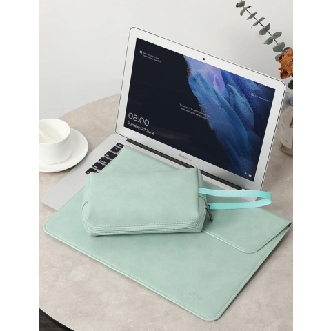 15-16 inch laptophoes met standaard compatibel met MacBook Pro 16 M2/M1 Pro/Max A2780 A2485 A2141 2019-2023, MacBook Pro Retina 15 2012-2019, met accessoiretas - mintgroen (Smiley)