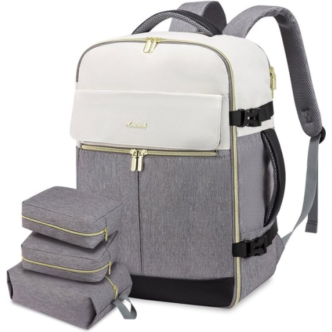 Rugzak handbagage vliegtuig, 40 liter, grote reisrugzak voor dames en heren, voor Ryanair Easyjet, laptoprugzak, 17 inch, reisrugzak voor reizen, zaken, beige, zwart, bruin