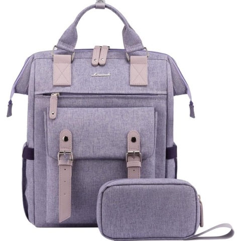 Laptoprugzak voor dames, waterdichte schoolrugzak, meisjes, tieners, 15,6 inch met datakabeltas en USB-oplaadaansluiting, grote werktas, schooltas, reisrugzak voor school, reizen, paars