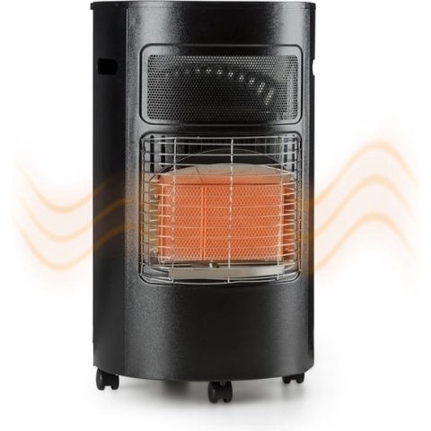 Blumfeldt Bonaparte Gaskachel Gasverwarming - Infrarode Keramische Brander Met Drie Warmtestanden 1,6/2,6/4,2KW - Cilindrische Behuizing Met Volledige Afdekking Van De Gastank - Vloerwieltjes - Poedercoating - Zwart