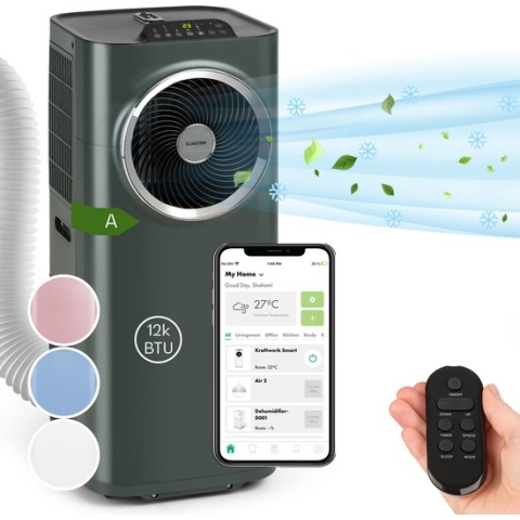 Klarstein - Kraftwerk Smart -Mobiele Airco Met Afvoerslang- 3-In-1 Airco- Ventilator- Luchtontvochtiger- Luchtreiniger & Nachtmodus- App-Bediening- Kleine & Draagbare Airco Voor Woning & Kantoor- 12000 Btu - Antraciet