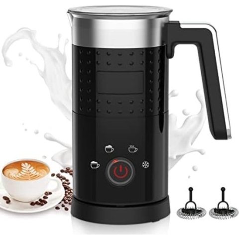 Opschuimer voor Melk - Melkopschuimer Electrisch - 4 in 1 - Automatische melkopschuimer 300 ml Melkstomer met grote capaciteit Stil voor warm koud melkschuim Warme chocolademelk Latte Cappuccino Macchiato - 300 ml
