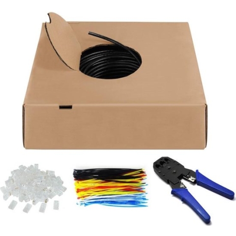 Cat 6 - U/UTP - Netwerkkabel set- Vaste kern - CCA - 6.4mm - 305 meter - PE - Op rol - Zwart - Allteq