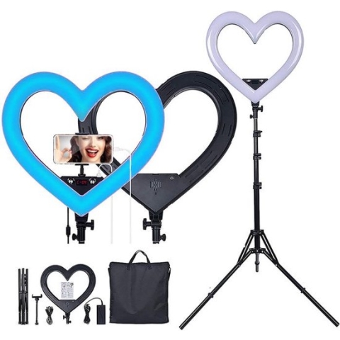 LuminexPro - RGB Heart Ringlamp - Ringlamp 49 cm - Ringlamp - Hart Ringlamp - Lamp Fotografie Verlichting Met Statief - TikTok -Youtube Video - LED Ringlamp - Ring Light - flitser - Make-up - Selfie light