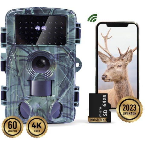 Capsy Wildcamera 4K 60MP met Nachtzicht en Wifi - Live view via app - Incl. 64 GB SD-kaart