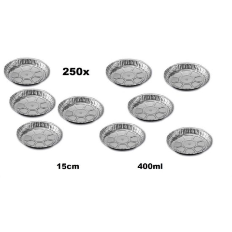 250x Schaal aluminium rond 15cm boterkoek 400ml - warmhoud schaal koek bakken BBQ festival thema feest