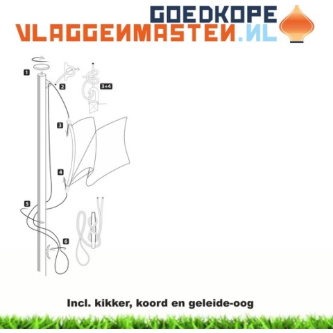 Vlaggenmast BASIC 7 meter aluminium cilindrisch ø 75 mm, grijs incl. knop, kikker, koord en geleide-oog - 7507A1 (zonder grondbevestiging)