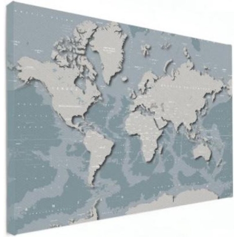 Wereldkaart Perspectief Blauwtint - Canvas 120x90