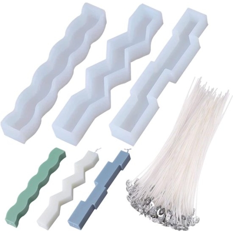 103 STKS Kaars Siliconen Mould Hars Casting Kaarsen Epoxy Mould voor Hars, 3 STKS Lange Golf Kaars Hars Mallen en 100 STKS Kaars Wick voor Kaarsen Maken, Pijler Kaars Siliconen Mallen DIY