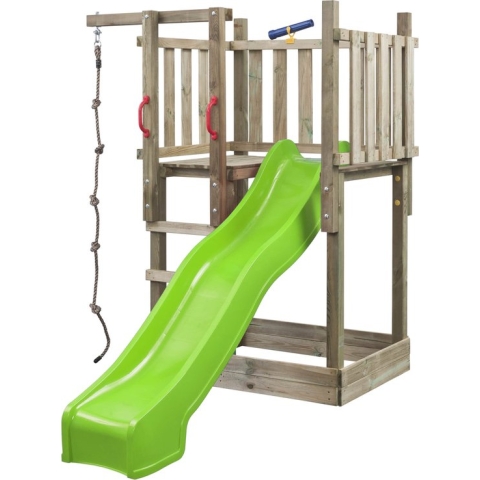 Houten Speeltoren Mario (SwingKing) | Speeltoren met Glijbaan en Knopentouw voor Buiten in de Tuin | FSC Hout - Glijbaan Appelgroen