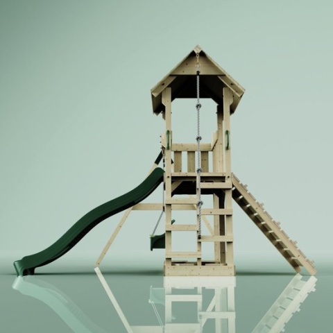 PolarPlay Speeltoestel Bergen met babyschommel en 220 cm glijbaan smaragdgroen