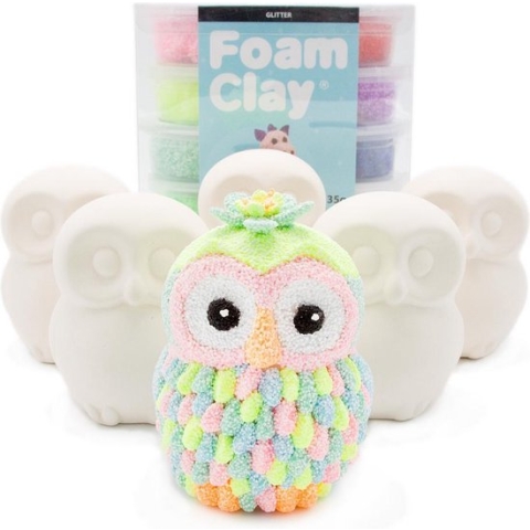 Knutselpakket 6 Spaarpot Uiltjes versieren - Kinderfeestje - Foam Clay