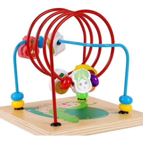 Houten Activiteitentafel voor Kinderen -Educatieve Houten Activiteiten Roller Coaster Tafel met Kleurrijke Kralen en Draden