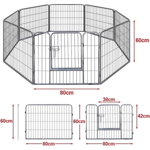Park voor puppy's, 80 cm x 60 cm, hoog, metalen hondenhek, voor binnen/buiten, 8 panelen, opvouwbaar
