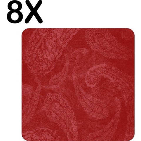 BWK Stevige Placemat - Rood - Patroon - Achtergrond - Set van 8 Placemats - 50x50 cm - 1 mm dik Polystyreen - Afneembaar