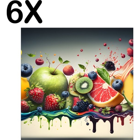 BWK Textiele Placemat - Tropisch Fruit met Splashes - Set van 6 Placemats - 40x40 cm - Polyester Stof - Afneembaar