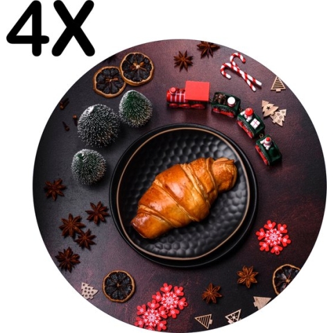 BWK Stevige Ronde Placemat - Feestelijk Kerst Ontbijt - Set van 4 Placemats - 50x50 cm - 1 mm dik Polystyreen - Afneembaar