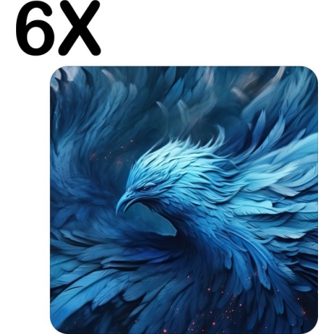BWK Luxe Placemat - Blauwe Misterieuze Vogel - Set van 6 Placemats - 40x40 cm - 2 mm dik Vinyl - Anti Slip - Afneembaar